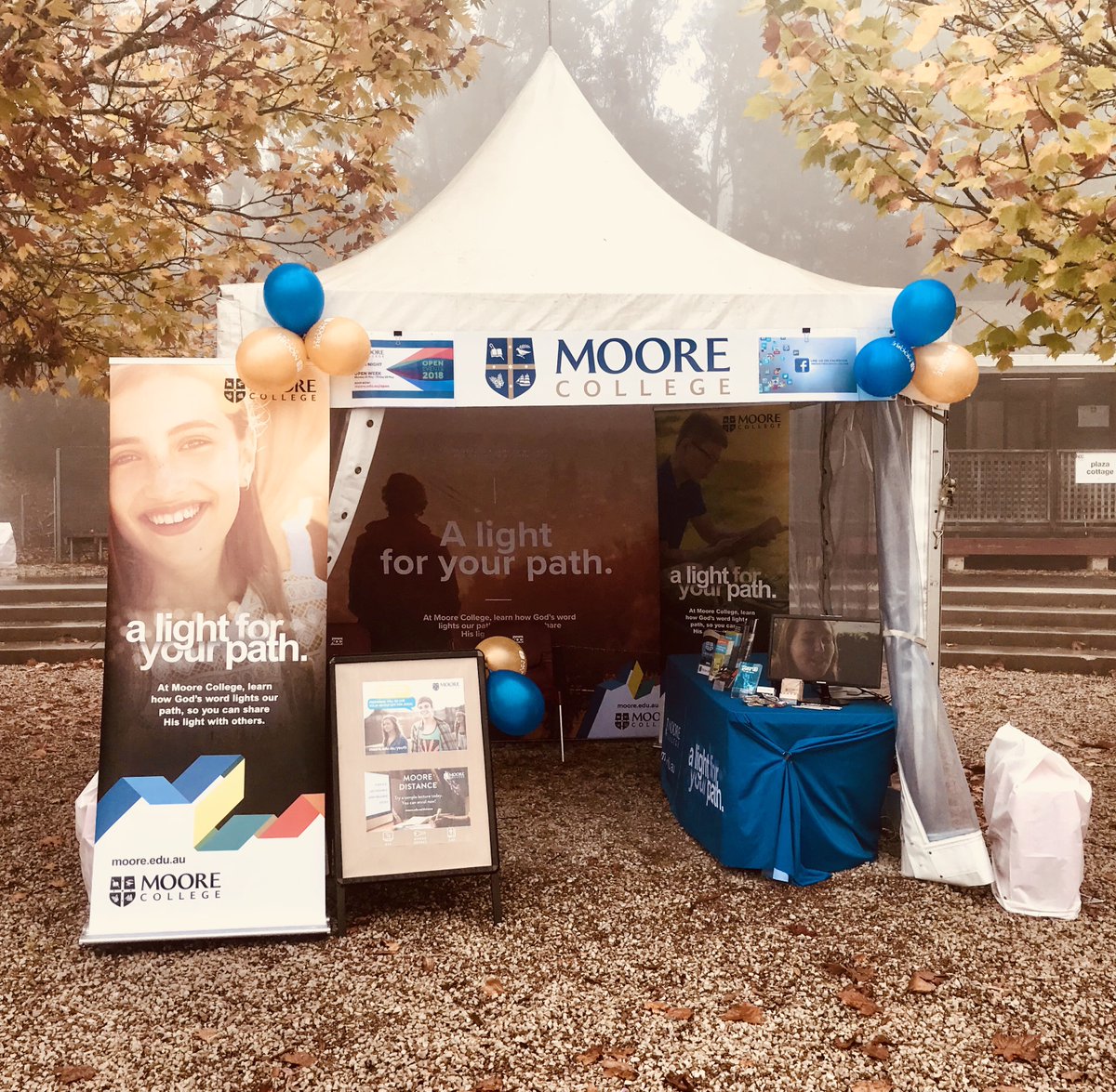 MooreCollege's tweet photo. We’re at KYCK conference this weekend, so if you’re around, come escape the wet weather in our cozy stall! #kyck #moorecollege #alightforyourpath https://t.co/wWyIQBoFwb