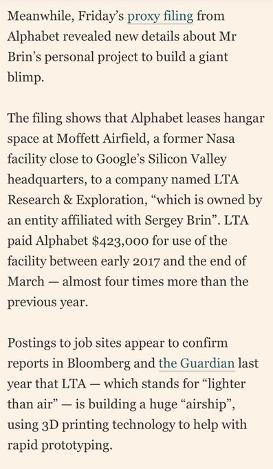 While we&rsquo;re on the subject of Sergey, how are those blimps coming along?   Alphabet filing shows Brin&rsquo;s<a href="/tag/oc3"class="tags"><span>#oc3</span></a>