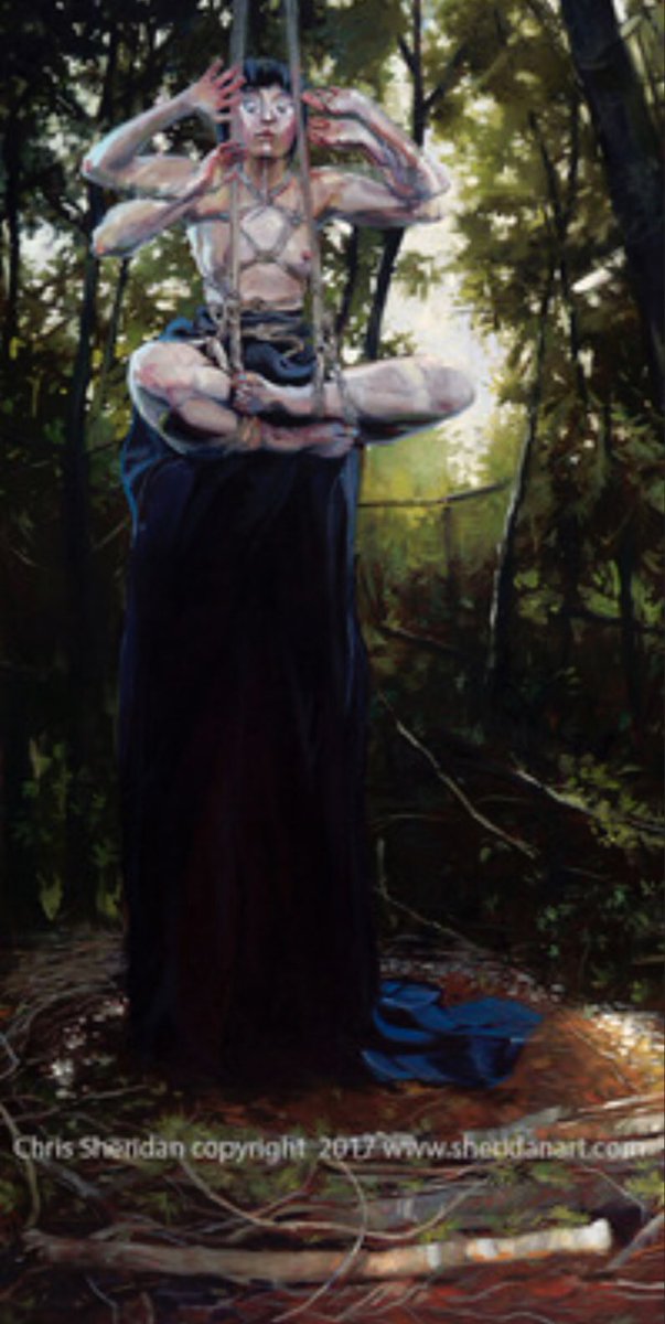SeattleShibari's tweet photo. Proud of painter Chris Sheridan for winning Juror’s Prize at #SEAF2018 @seattle_erotic Seattle Erotic Art Festival! I had the pleasure &amp; honor of tying the models in all three of his works on display this year—always love collaboration. 🙏👍🖤 https://t.co/nPFkLDVyxQ