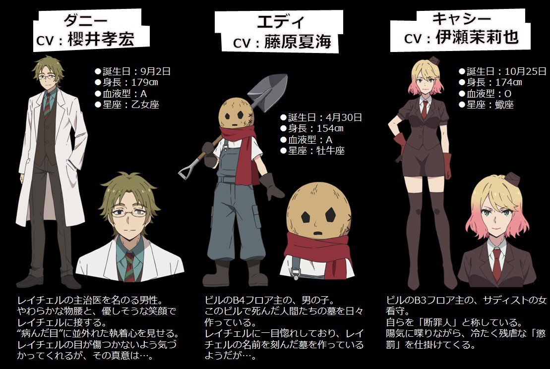 殺戮の天使 公式アカウント No Twitter アニメ最新情報解禁 追加キャスト発表 アニメ設定も公開 ダニーcv 櫻井孝宏 エディcv 藤原夏海 キャシーcv 伊瀬茉莉也 T Co Ex1lhkxgeg 殺戮の天使