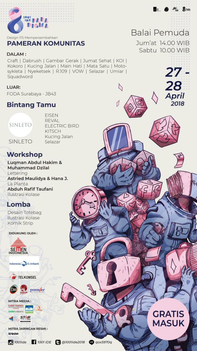 Pameran Komunitas - Desain ITS
Sabtu, 28 April 2018
pukul 10.00 
di Gedung Barat <a href="/BalaiPemuda/">Gedung Balai Pemuda</a> Surabaya