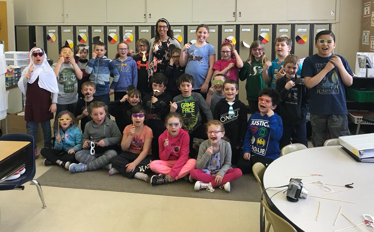Today was my last day with grade 2/3 at Miller School. This picture was taken Wednesday with everyone present, which means we absolutely needed some silly props. #lovemyjob @MillerSchoolSK
