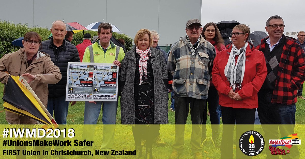 Today @FIRST_Union officials and members joined the #IWMD2018 service with other unions in Christchurch, New Zealand. 
Remember the dead, and fight like hell for the living! @Megan_Woods and @ruthdysonmp #UnionsMakeWorkSafer
