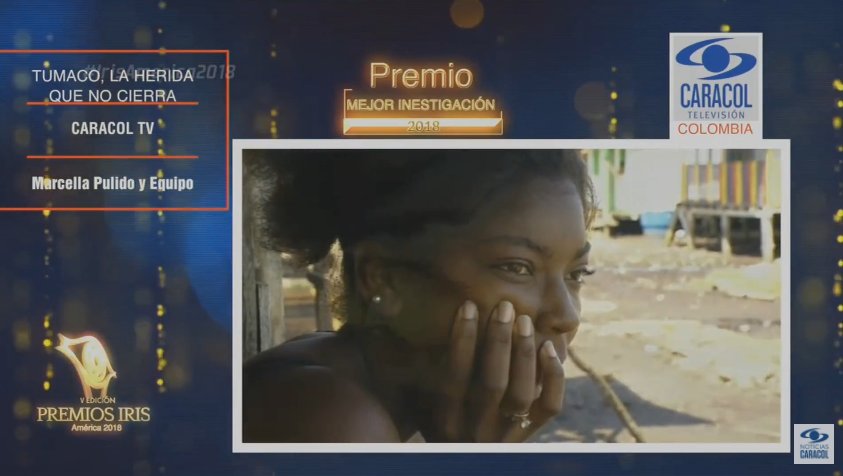 NoticiasCaracol's tweet photo. #NoticiasCaracol gana la mejor investigación por 'Tumaco, la herida que no cierra' y recibe un reconocimiento por 'Un lugar llamado Macondo', en la V entrega de los Premios Iris América de la Academia de Televisión y la #AIL.¡Seguimos trabajando! https://t.co/S9QDqNjJPG