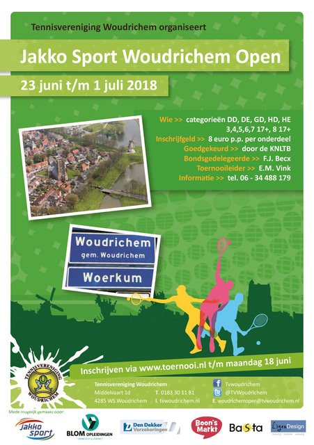 TVWoudrichem's tweet photo. De inschrijving voor het @JakkoSport Woudrichem Open is geopend. Het #knltb #opentoernooi vindt plaats van 24 juni - 1 juli. Doe gezellig mee en schrijf je in https://t.co/TZWhHhHJLy https://t.co/0VDbypUx9A