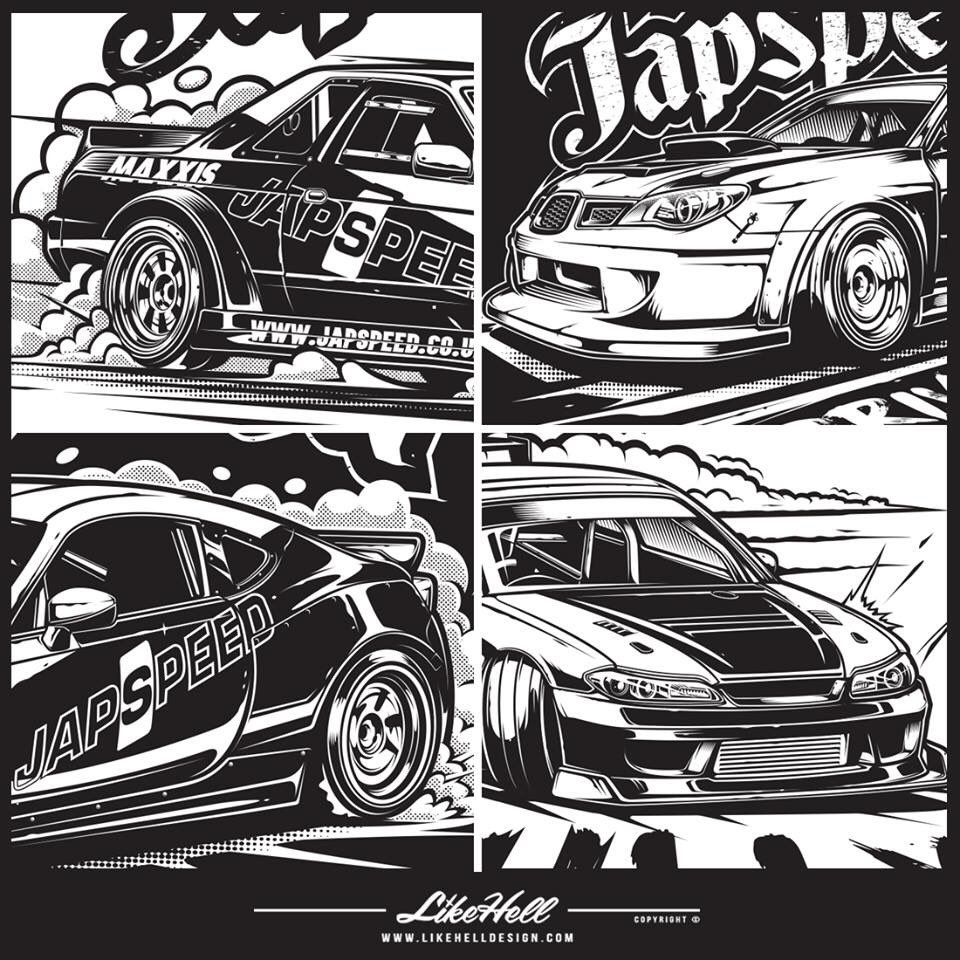 LikeHellDesign's tweet image. All four illustrations for @Japspeed's new tee range ✌🏼 

#likehelldesign #likehell #japspeed #teamjapspeed