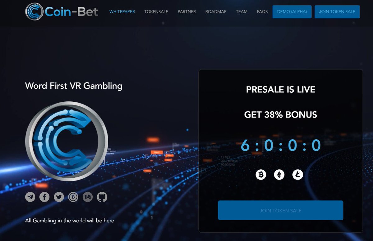 #COIN-BET #ico #ethereum #bitcoin #gambling #betting

Today you will get 38% bonus
JOIN NOW