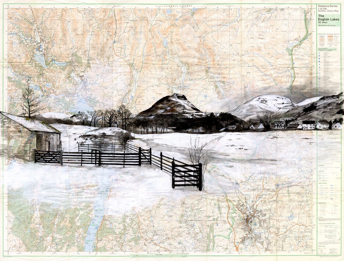 TessaLyons4's tweet photo. Commission - View of Grasmere, Lake District on vintage map. #LakeDistrict #map #drawings https://t.co/C5llPOK84k