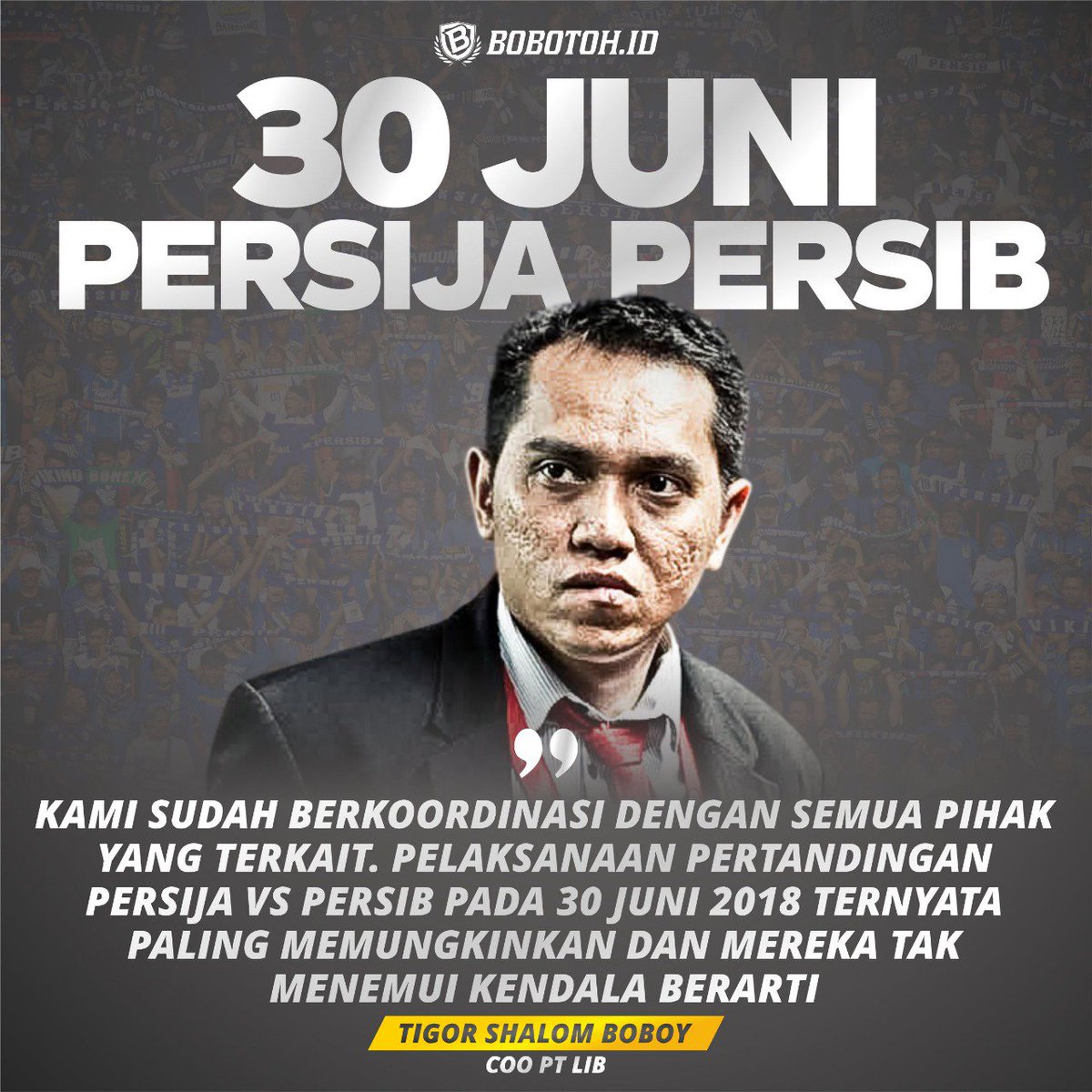 bobotohid's tweet photo. Ditunda jadi Tanggal 30 Juni Cenah Lur! Sugan teh rek jadi 3 Mei 2019 seperti kata si bapak ituh, heuheuheu
.
.
.
#Persib2018BID .#Persib #PersibBandung #PersibDay #TeuTulus #Bobotoh #BobotohID https://t.co/NmXWvFmCPL
