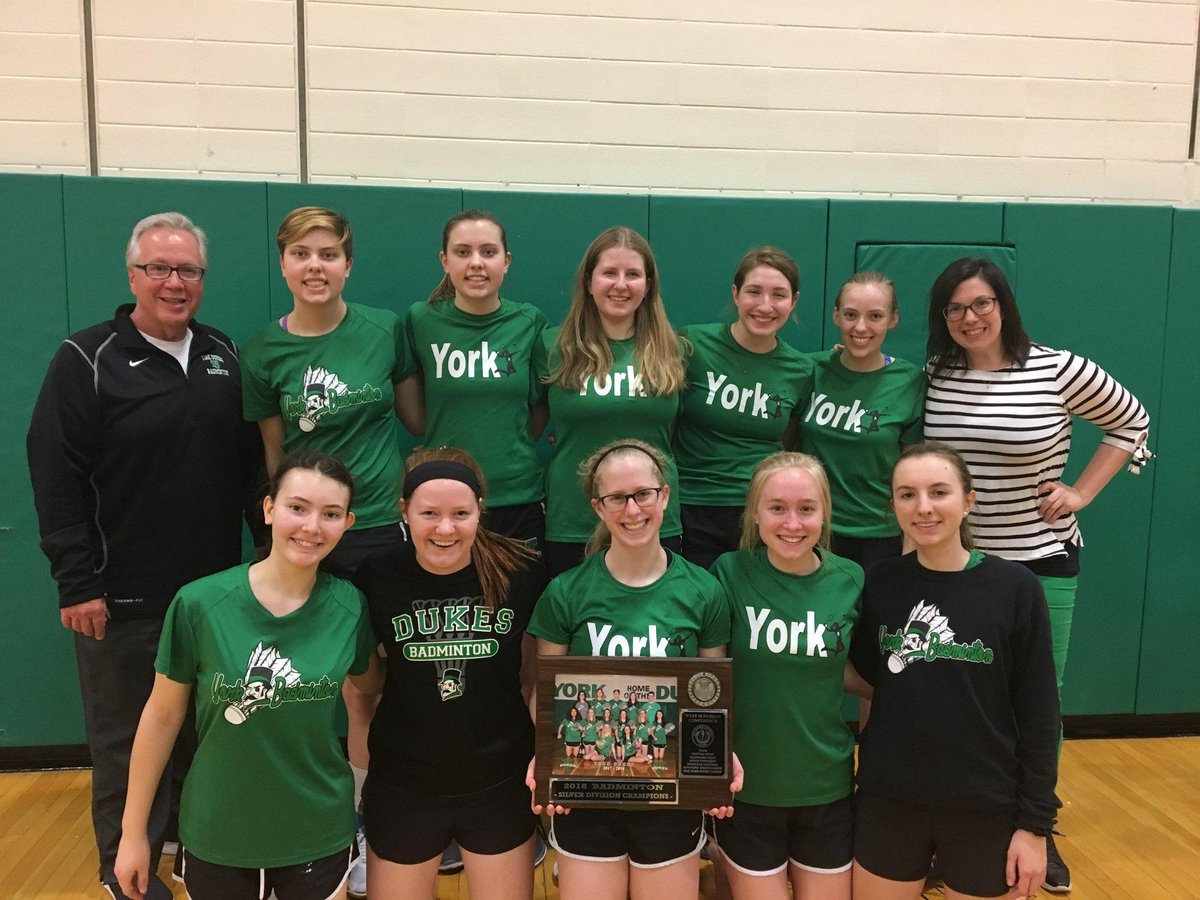 YorkBadminton's tweet photo. So proud of York Badminton! 
Varsity: Conference Champions!!
JV: Conference Champions!!
Frosh: 2nd place in conference after a great conference tournament!

GREAT season Dukes! #DPF #GoDukes @YorkAthletics https://t.co/qnA7gXTzE2