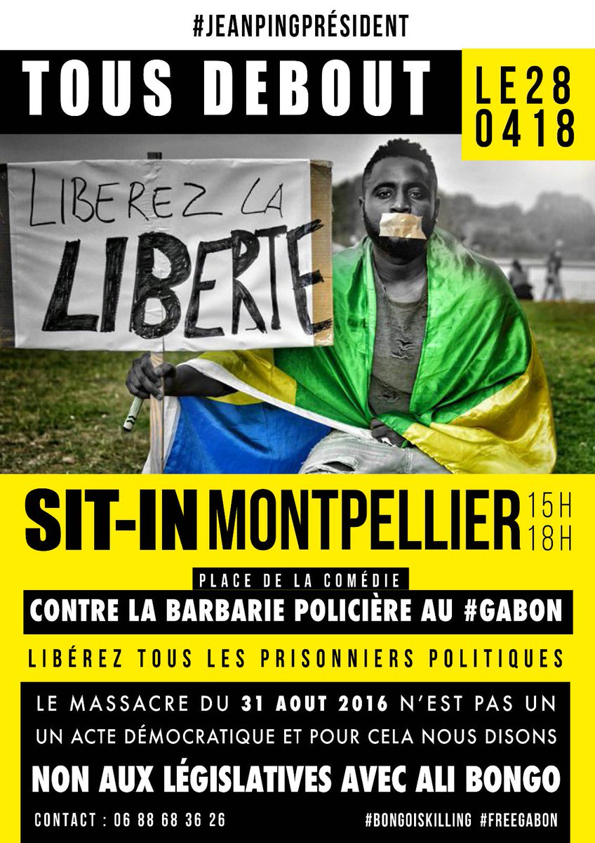 panthere_lacust's tweet photo. Comme chaque samedi depuis 31 août 2016, les gabonais de  France seront debout pour dire #AliBongoDegage #Gabon #FreeGabon
#BongoIsKilling 
#BongoIsCheating https://t.co/6MlaX0LM4q