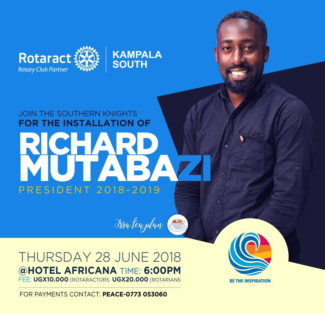 's tweet image. No other better time than a bright Saturday morning to invite you all for the installation of PE @RichieMutabazi Come witness change of the #knightsguard and as we unveil plans for the new @Rotary
Year 2018/2019

#KnightsInstallation18