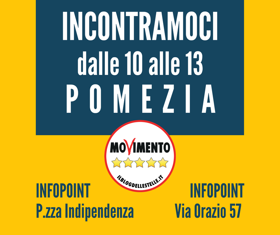 🎯 DOPPIO APPUNTAMENTO 🎯 oggi #28aprile a #Pomezia piazza indipendenza e via Orazio 57 dalle 10 alle 13. Ciò che di più prezioso abbiamo è il tempo da condividere per confrontarci sul programma e ascoltare.
Incontriamoci per conoscerci.
#sempreinMovimento #M5SPomezia