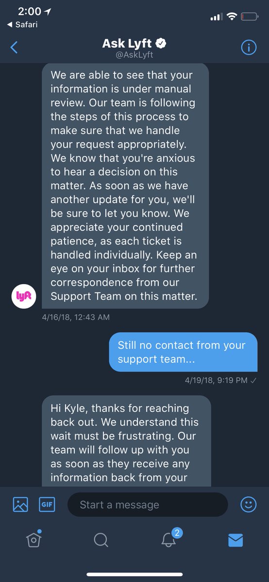 kyle_brocato's tweet photo. @lyft Still no updates, been a 6 month process now. You guys have terrible customer service. I won’t ever use Lyft ever again. https://t.co/zpGmtO3k5t