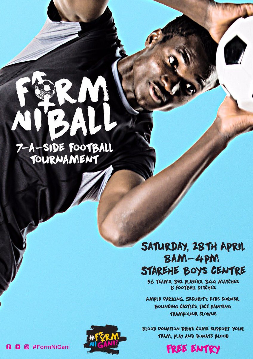 bonifacemwangi's tweet image. Bring your family and friends to Starehe Boys Centre. Come cheer the 56 teams taking in the #FormNiBall tournament. Donate blood. We have bouncing castles for adults and kids, 🤡 clowns, face painting and a photo exhibition. #FormNiGani