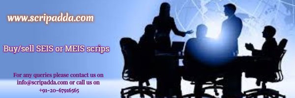 scripadda's tweet photo. GET BEST rates for your #MEIS and #SEIS #Scrips, NO brokerage and sell at YOUR DISCOUNT
For any queries please contact us on info@scripadda.com or call us on +91-20-67916565
https://t.co/1U9nkgIL0I https://t.co/JqMpAint51