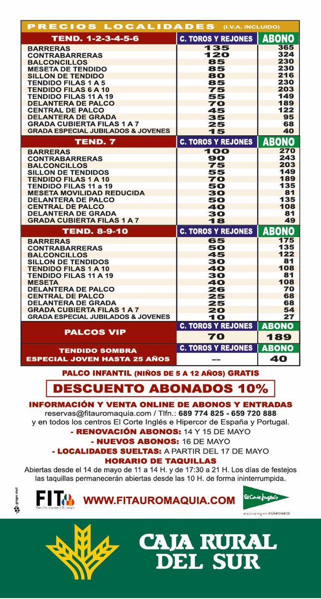 ¡Buenos días! Reserva YA tu abono para la Feria de Córdoba. Escribe a reservas@fitauromaquia.com.. ABÓNATE toda la feria desde 49€!!!