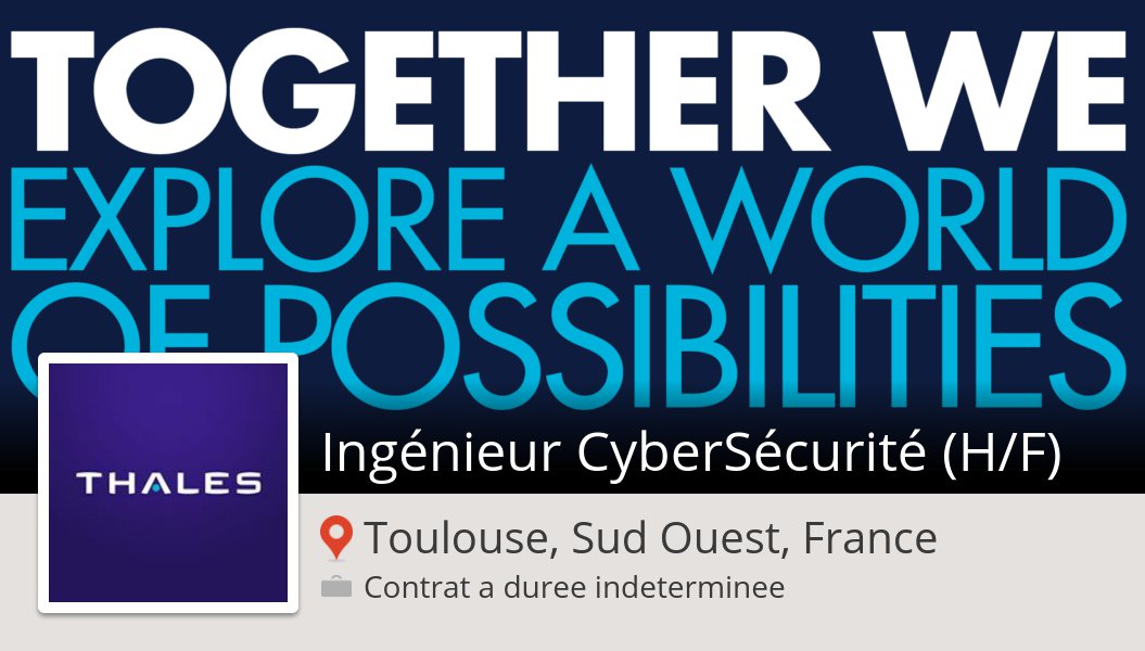 _paulbowles's tweet photo. #Ingénieur CyberSécurité (H/F) needed in #ToulouseSudOuestFrance at #Thales. Apply now! #job https://t.co/93KqiT9mVy https://t.co/KYunYwU31E