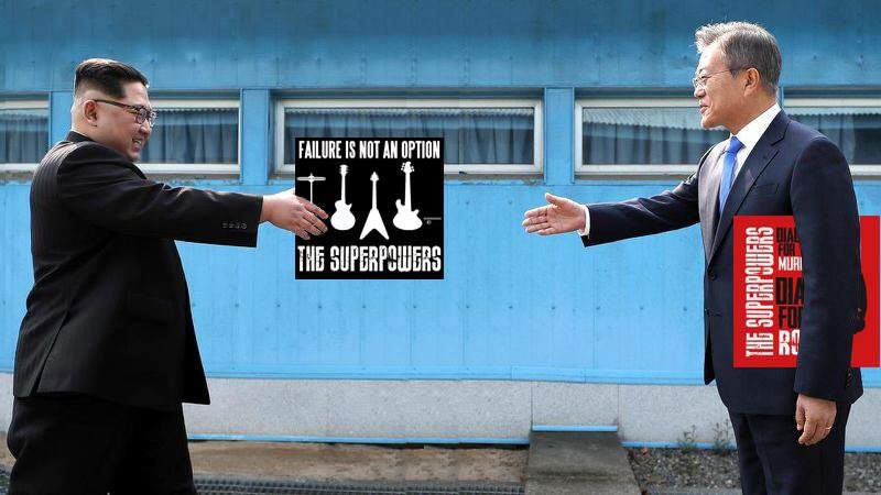 SuperpowersUK's tweet photo. An historic exchange of Superpowers memorabilia paves path to peace 
#Superpeace 
#InterKoreanSummit https://t.co/g3x1gx8kXB