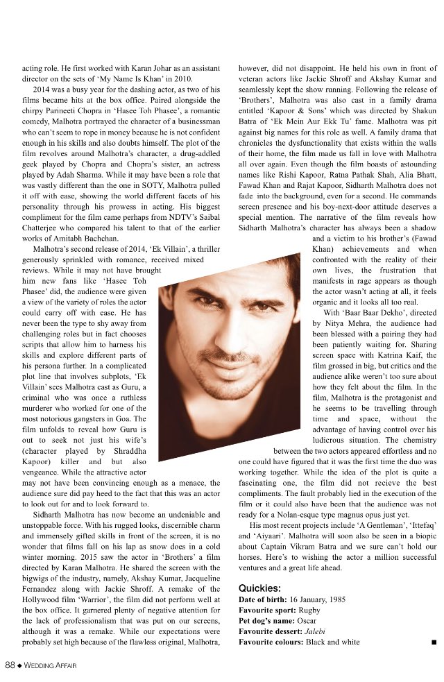 SidUpdates's tweet image. {Scans} The Dashing Underdog- Sidharth Malhotra.
Mr. Too Good to be True @S1dharthM is the Most Desirable Man for #WeddingAffair's April-May issue ♥️