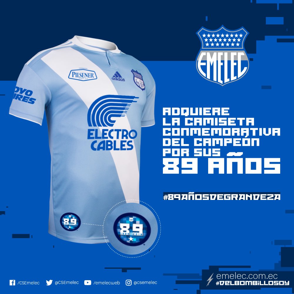 Sport Emelec on Twitter: "Adquiere tu camiseta conmemorativa por los 89 años de historia de C. S. Emelec. Encuéntralas en tiendas adidas performance de Guayaquil. #HereToCreate @adidasfootball #89AñosDeGrandeza https://t.co/W7kOCp7mfZ" / Twitter