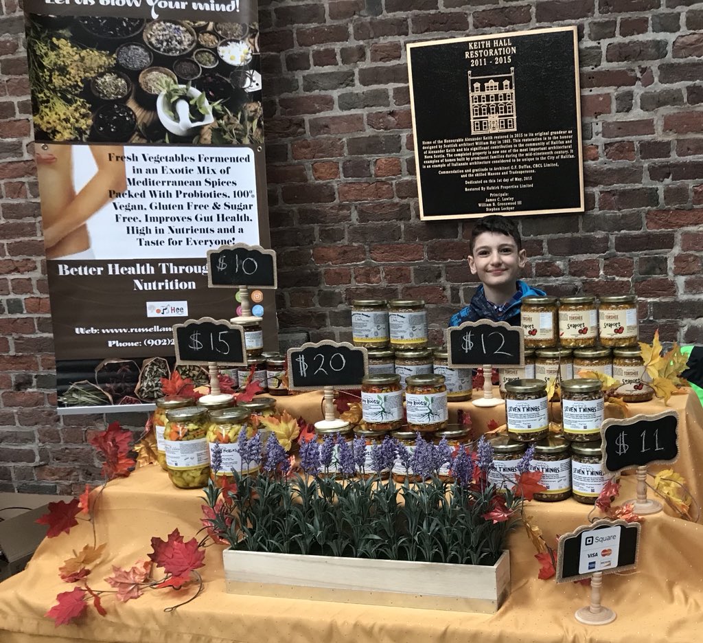 RSonstorshee's tweet photo. Our little guy is manning up our booth at the historic #HalifaxBreweryFarmer’sMarket ask about our unique #ferment #vegan #recipes and how they can improve your #Gut #health from this intelligent employee of ours! @MarketFreshNS https://t.co/EQyBearWnf