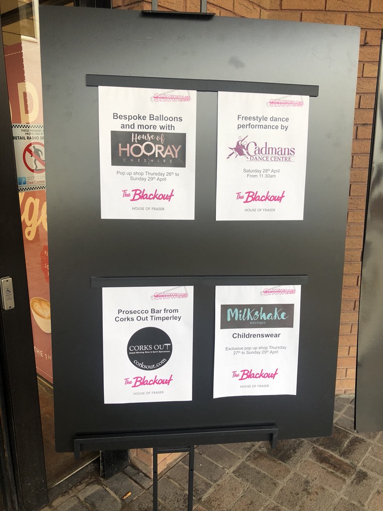 RackhamsAlty's tweet photo. @CorksOutTimps are setting up their #Prosecco bar @MilkshakeBoutiq is in store and @cadmans_dance will performing outside the store at 11.30 #altrincham #theblackout https://t.co/EvnLG0prId