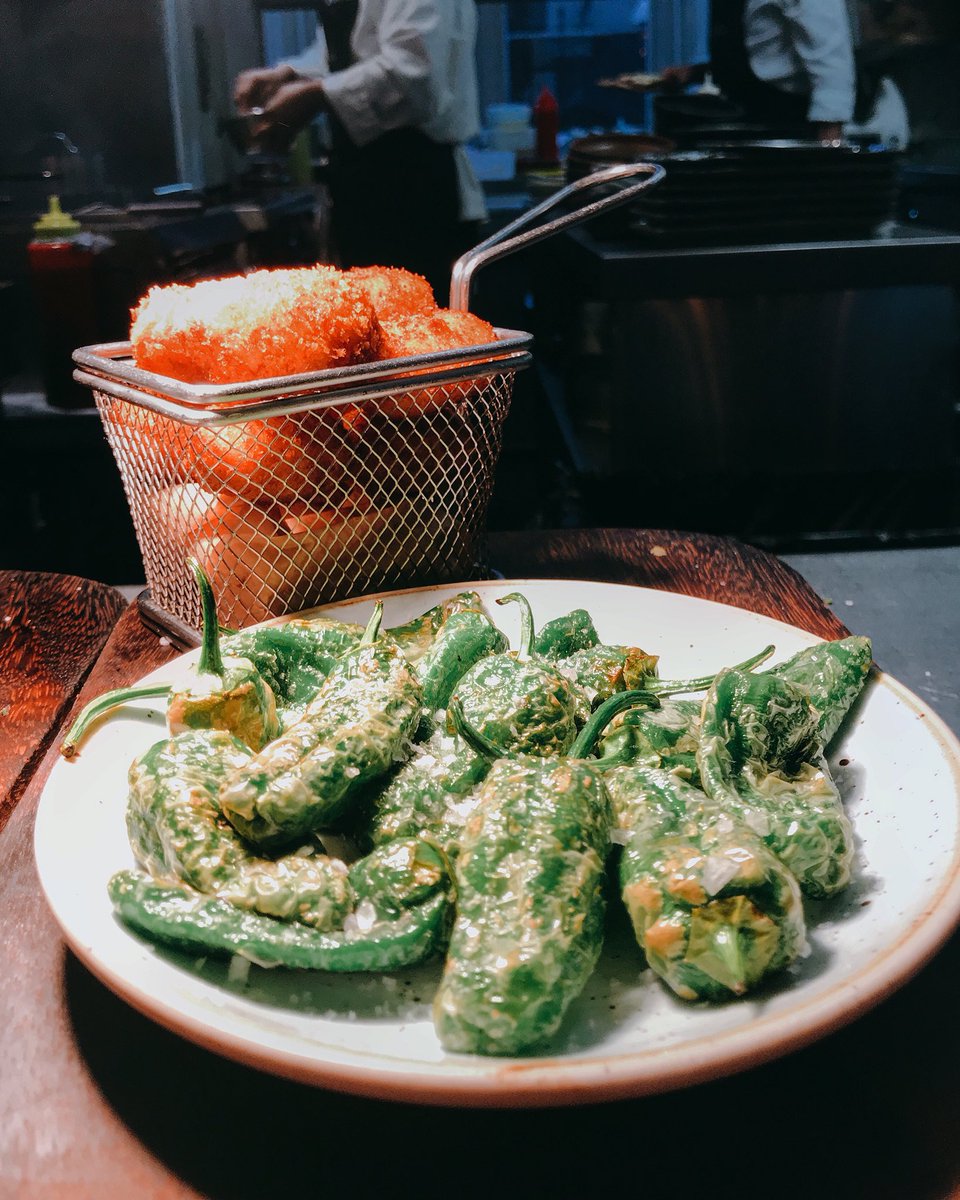 Ham, Chorizo and Bacon Croquetas.
&amp;
Padron Peppers.
🍴
•
•