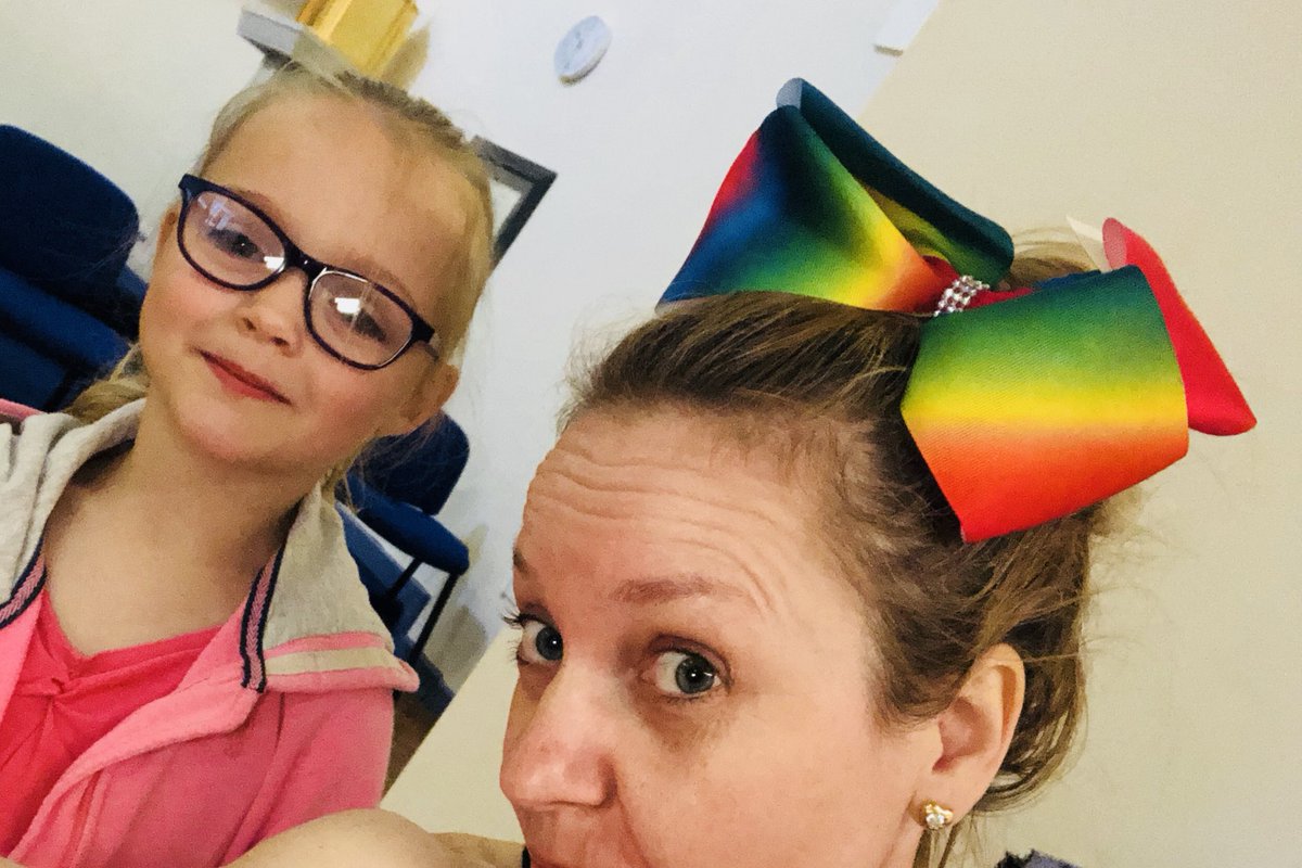 claredooley's tweet image. When the ballet girls insist you wear one of their bows for the whole class 🤣🙈🤣 #lovingit #danceteacherproblems