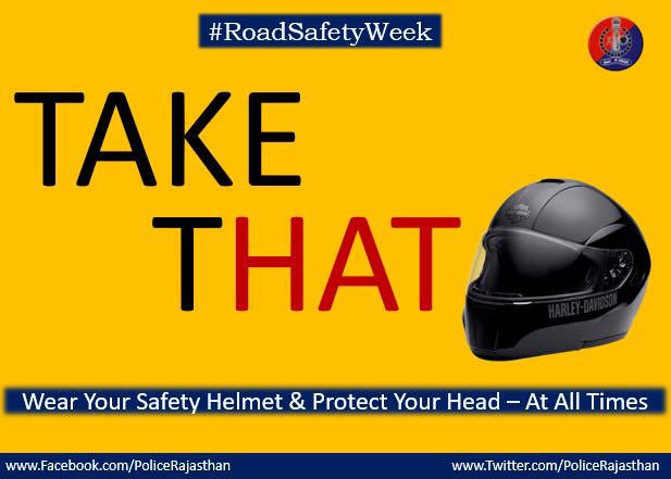 PoliceRajasthan's tweet photo. A Helmet is a Helpmate! This #RoadSafetyWeek, let’s pledge to wear a helmet while driving two-wheelers & save yourself.
#RajasthanPolice #SafeAlert #SafetyTips #BeAlertBeSafe
@jaipur_police @traffic_jpr @ChuruPolice @ajmer_police @SPOfficePali https://t.co/zVRwXhTqoZ