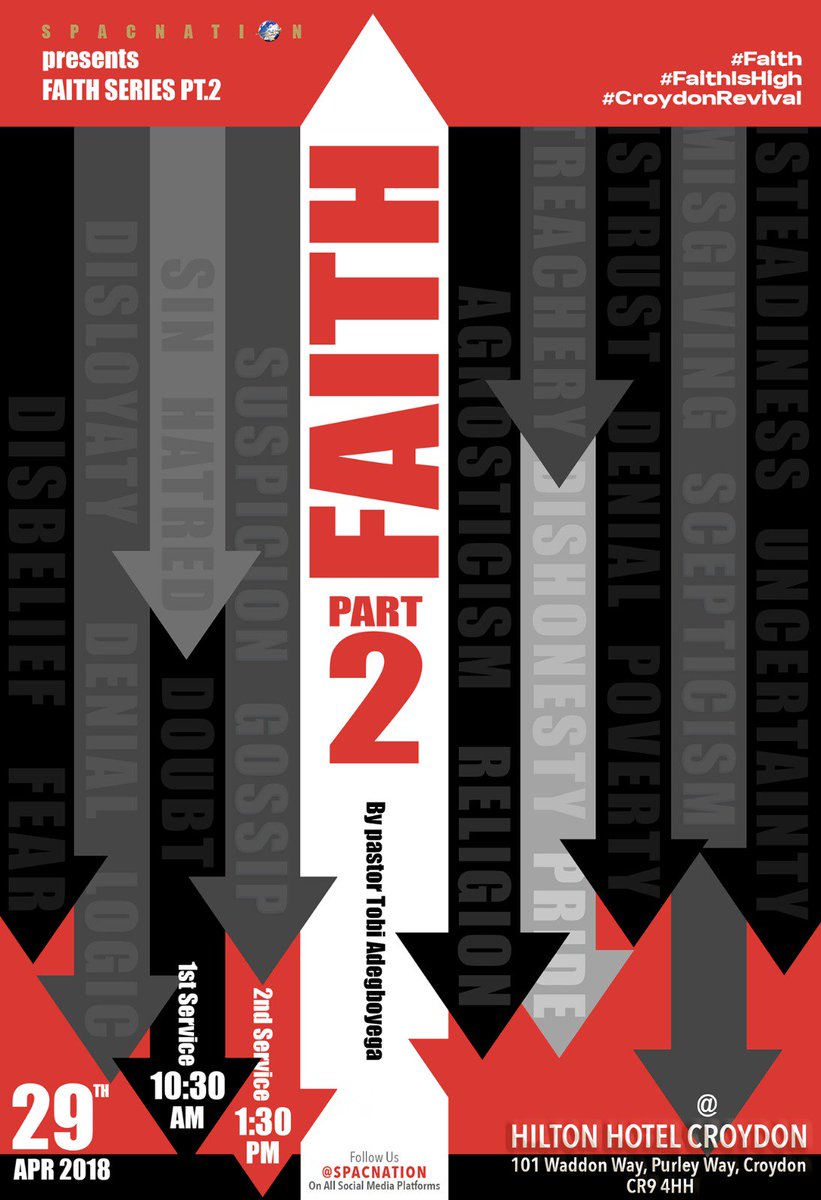 wealthfamily_'s tweet photo. It's been a week of FAITH,we have every reason to have #HighFaith with the word we've heard all this week!
Join us tomorrow for FAITH pt 2
Hilton Croydon
101 Waddon Way
Purley Way Croydon
CR9 4HH
10:30 AM & 1:30PM
#FAITH
#FaithIsHigh
#SPACnation https://t.co/DevZAK5Zp7