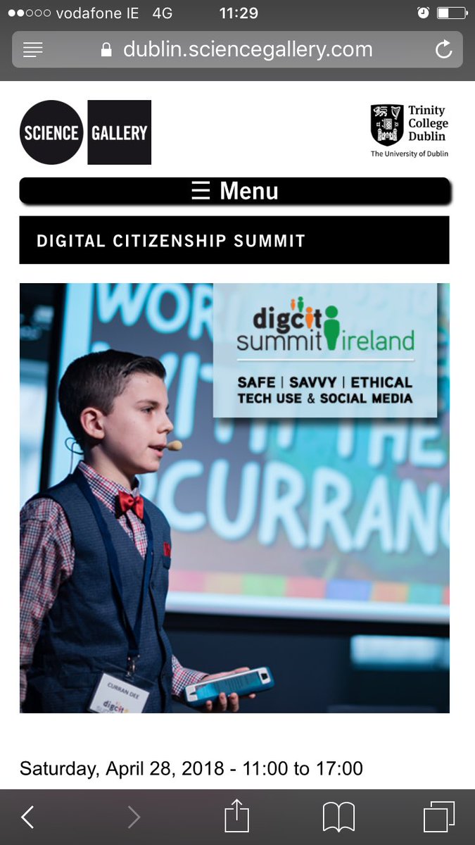 Chief Kid Officer inspiring the room @ the Digital Summit Ireland this morn #sciencegallery @BOIstartups @genemurphy #bethatKINDofkid #digcit4kidsbykids @LearningTechLab @CurranCentral