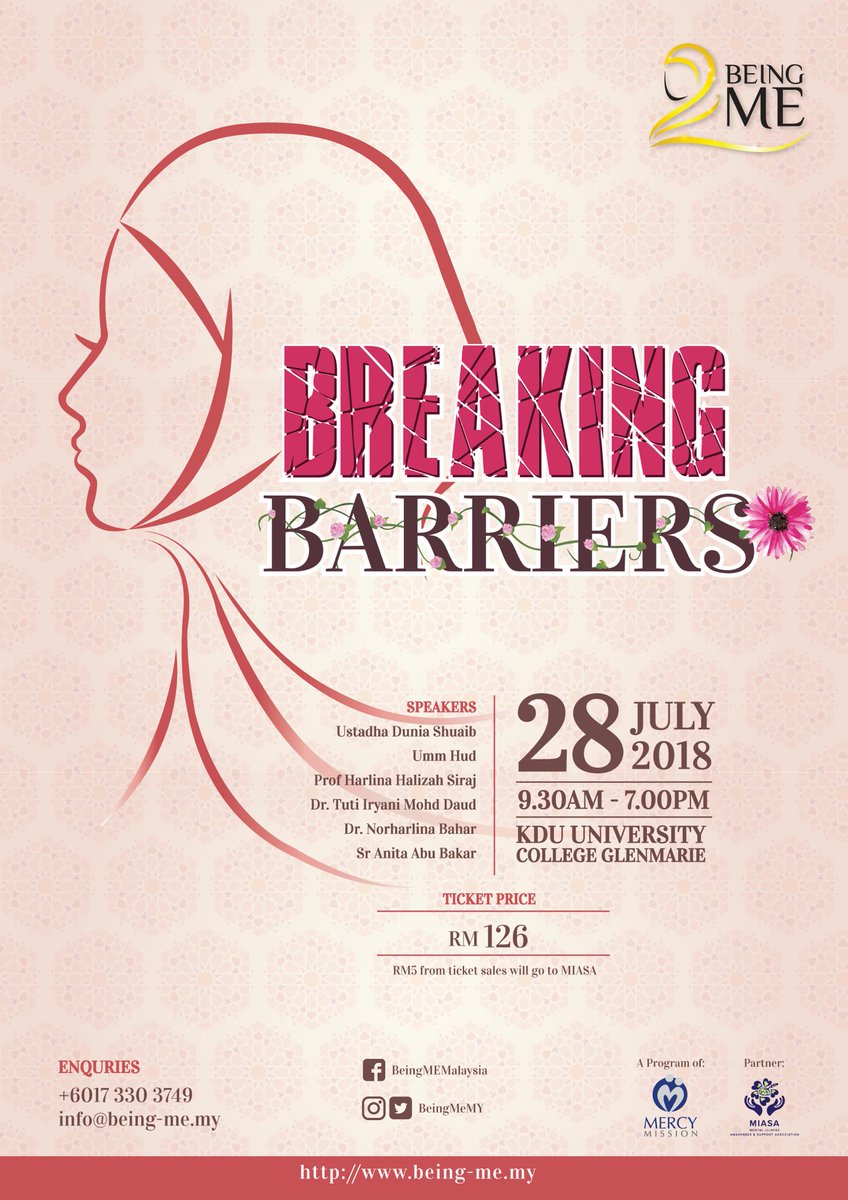 Being ME Conference Malaysia on Twitter: "💥Gear up for the smashing sisters-gathering, Being ME Conference KL 2018: BREAKING BARRIERS💥… "