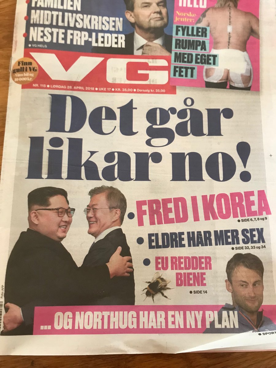 Blir varm om hjertet ved tanken på diskusjonen på VG-desken som ledet frem til denne forsiden. - Utrolig mange gla’saker i dag, da! - Ja, det er nesten en slags trend. #lagrestilenregnværsdag