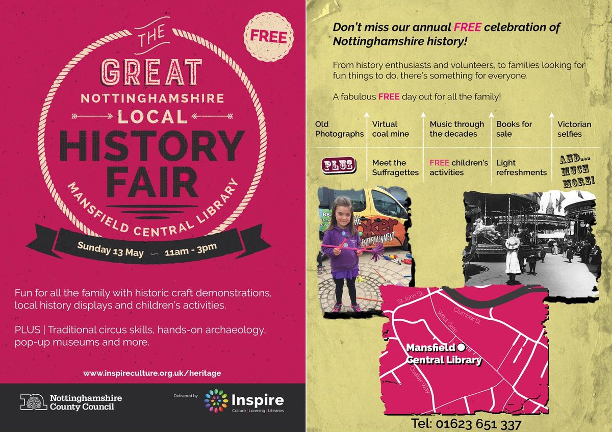 DHLMuseum's tweet image. The Museum will be at The Great Nottinghamshire Local History Fair taking place on Sunday 13th May at Mansfield Central Library, from 11am-3pm. This FREE event is a great day out for the whole family. With loads to see and do, we look forward to seeing you there! @NottsLibraries