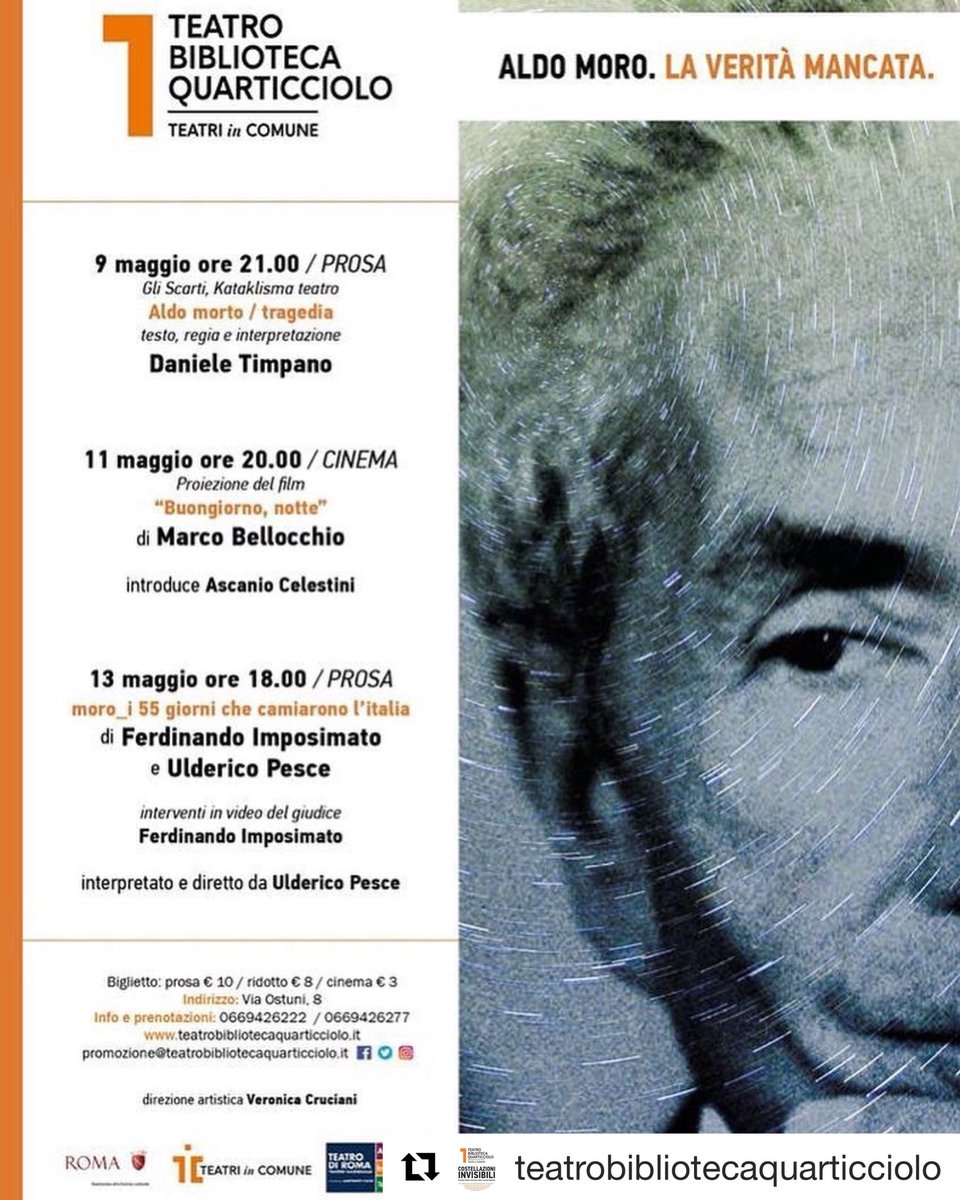 9/13 maggio “Aldo Moro. La verità mancata.” con #danieletimpano #buongiornonotte#marcobellocchio#ascaniocelestini #uldericopesce <a href="/veronicacrucian/">veronica cruciani</a> <a href="/AldoMorto54/">Daniele Timpano</a> <a href="/AscanioCelestin/">Ascanio Celestini</a>