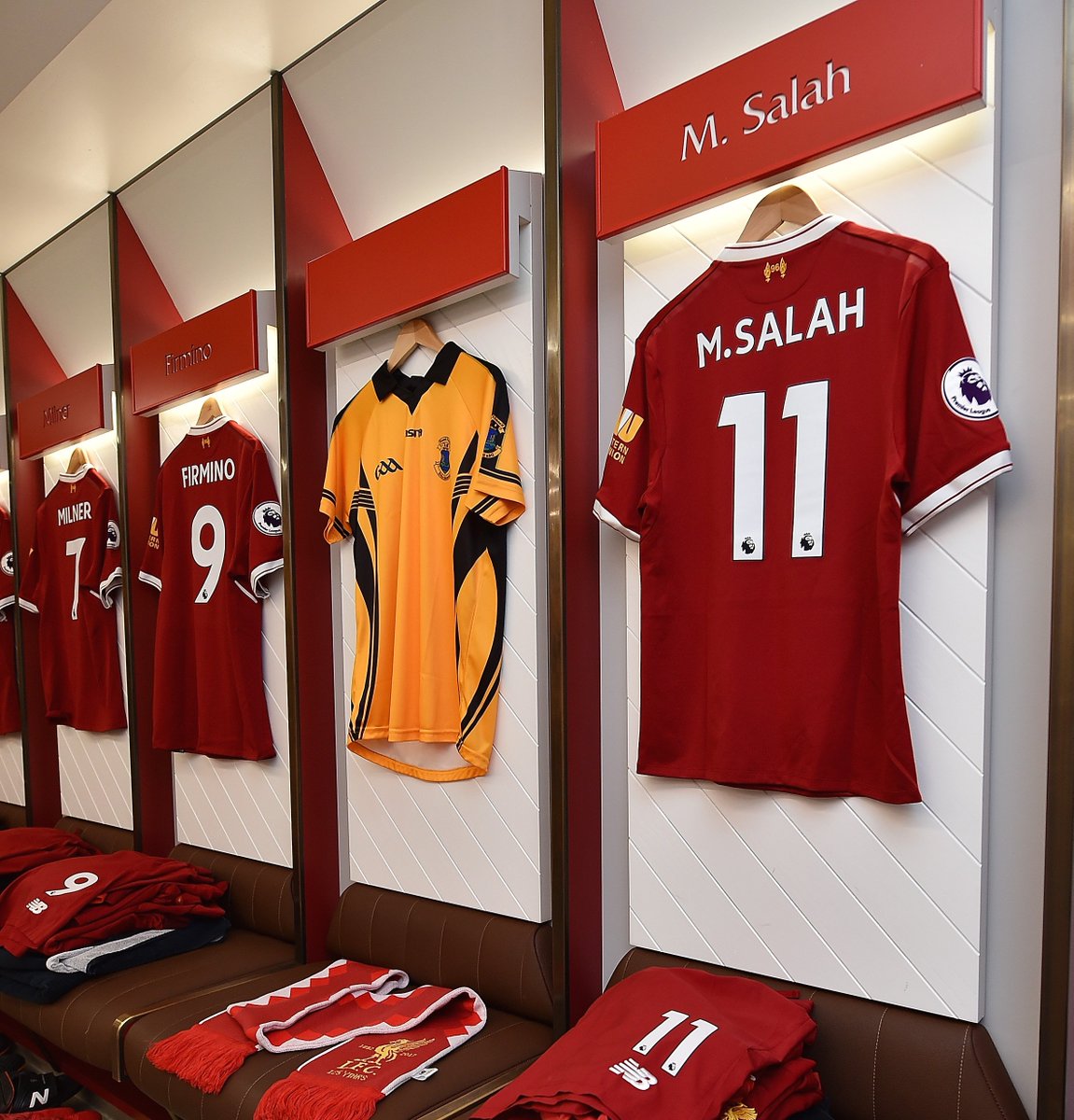 LFC's tweet image. The jersey of St Peter's GAA, Dunboyne hangs in the Anfield dressing room in support of Sean Cox.