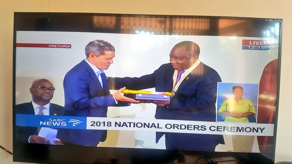 BTBloem's tweet photo. #NationalOrders2018  Ellwyn Beck receiving the Order of Luthuli  to Godfrey Beck (Posthumous) for his contribution to the liberation struggle.Ten Years ago Vesta Smith received the same award. Both stalwarts not only resided in the township of Noordgesig but also the same street. https://t.co/SHykKmzqww