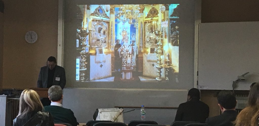 CMWDurham's tweet photo. Meanwhile in the #liturgy section, Andrew Kesiak is discussing Sir John Tavener 🎶 #cmwdurham https://t.co/Dkm2gBZapt