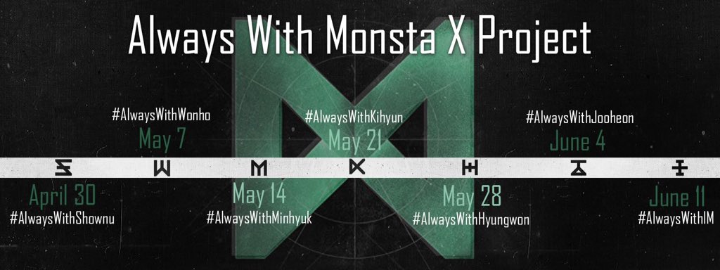 monstaxclipID's tweet photo. {#MXMBProject} Starting april 30th, Join #AlwayswithMonstaX! 
Each week, lets celebrate each one of our beautiful boys! #WeAreMXMB

[INA]
Mulai tanggal 30 April, yuk Join #AlwayswithMonstaX!
Dan setiap minggunya kita posting sesuai dengan timeline dibawah ini 
#WeAreMXMB https://t.co/Fguii0F5Kw