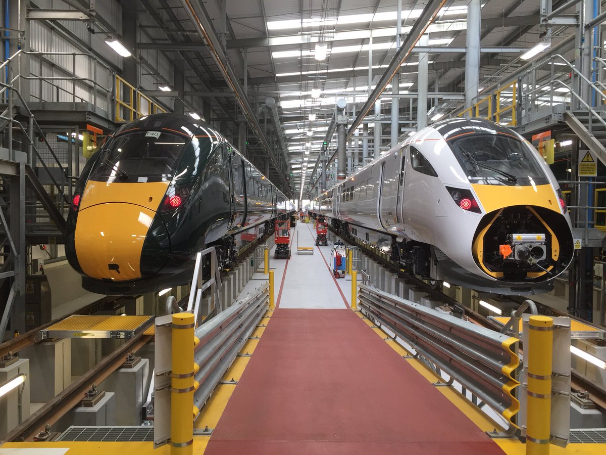 DavidHorne's tweet photo. We took our Health & Safety reps to Hitachi’s new Doncaster Carr depot this week where it was great to see our #VirginAzuma 9-car train 800103 which will enter service later this year🤞(seen here alongside GWR’s 800304) https://t.co/Nja8WoXz1M