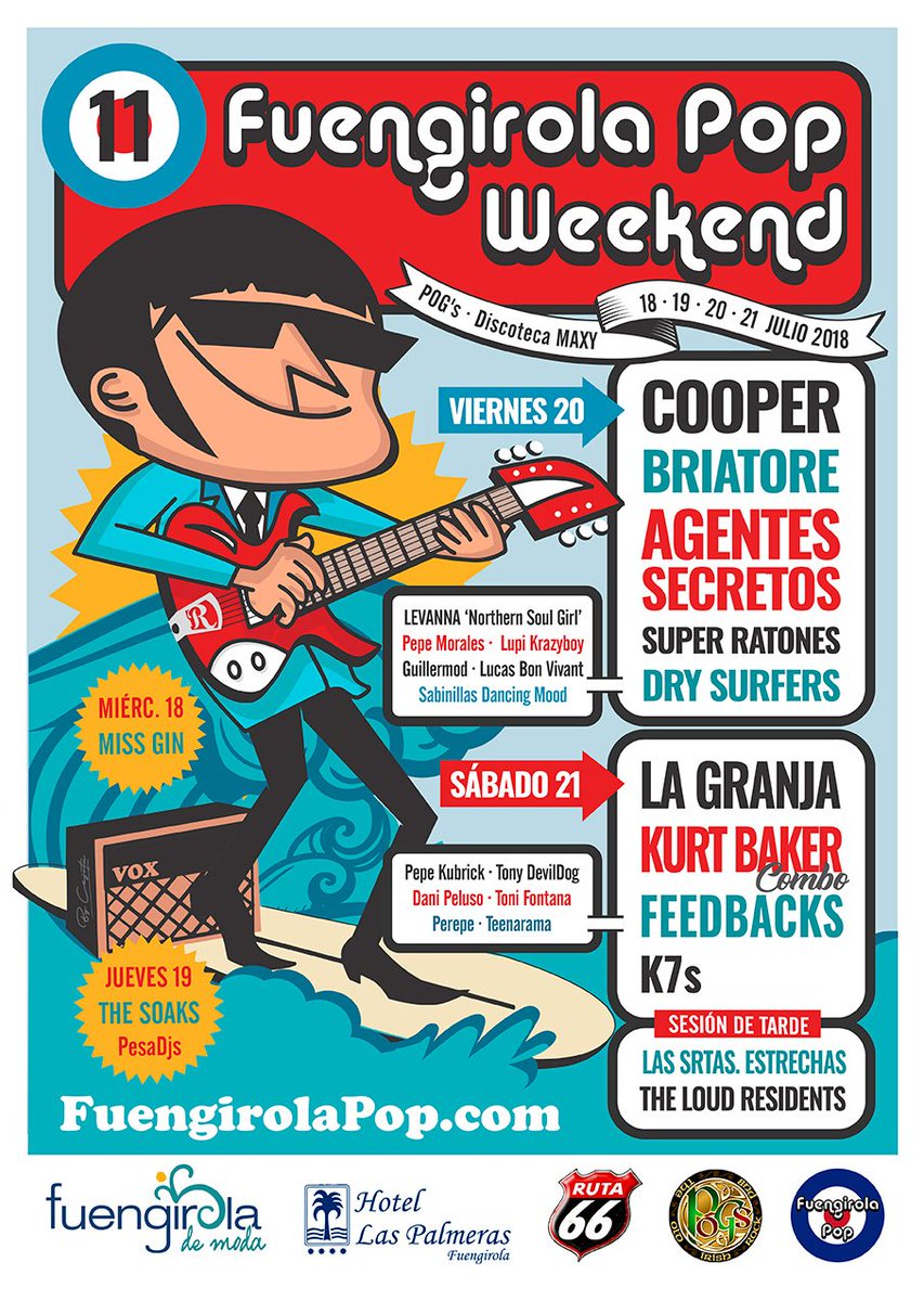 No te pierdas el 11º #FuengirolaPopWeekend, del 18 al 21 de Julio!
El #GranGuateque del #Verano en la #CostaDelSoul is coming!! 😎
Cuanto antes pilles el abono, más barato te saldrá! #VAMODS! 😉
Get ready for #FPW_2018!! 🙂 #KTF!!! ✊ FuengirolaPop.com