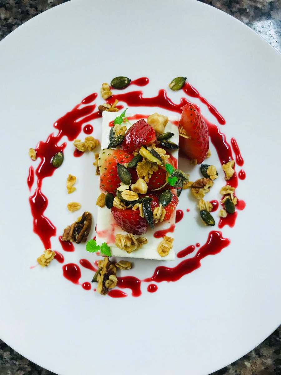 white chocolate cheesecake, granola &amp; macerated strawberries. #heatonmoor