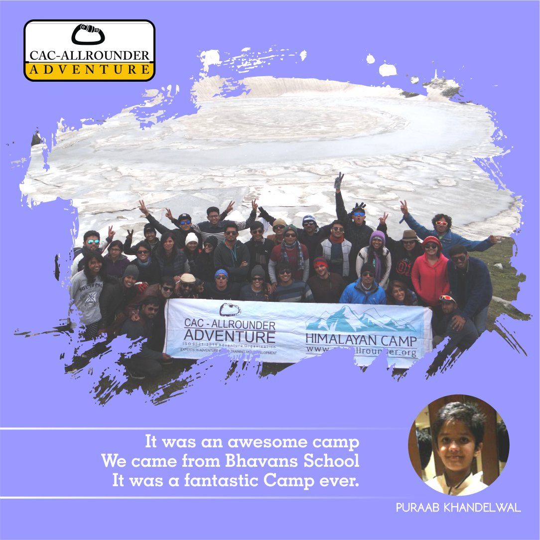 AllrounderCAC's tweet photo. Puraab from Bhavans School had a fantastic time at one of our adventure camps. Let your kids experience the same. Encourage them to participate in such camps and let them learn in a new way. Call CAC-AllRounder to book your seat now: 09370771727.

#HimalayanCamp2018 #Himalaya https://t.co/pnpaXPjiMa