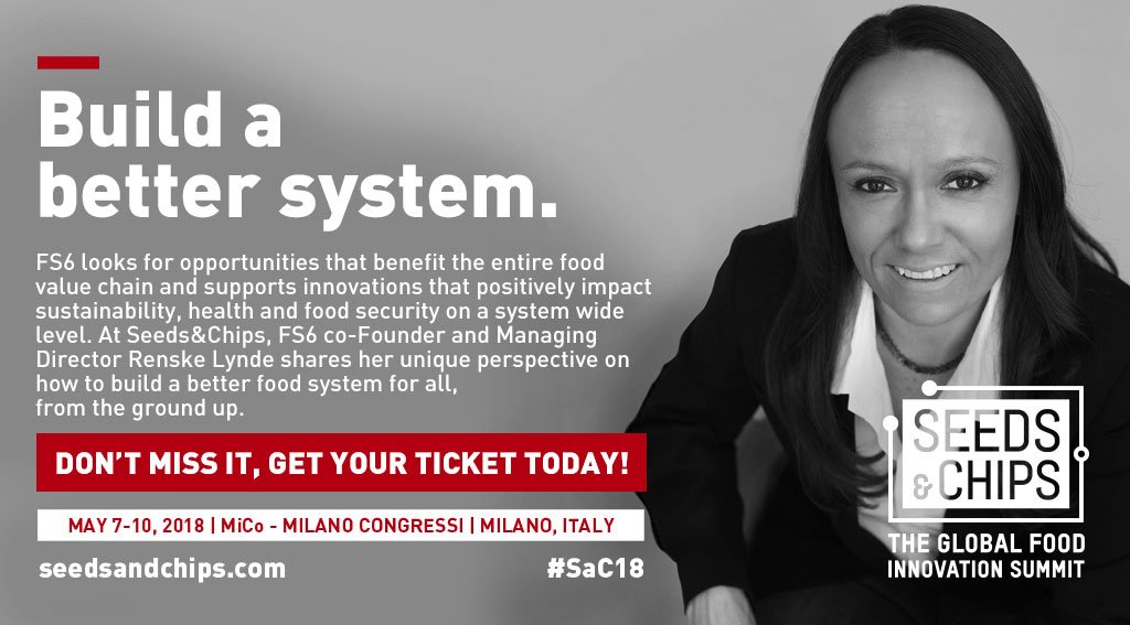SEEDSandCHIPS's tweet photo. FS6 looks for opportunities that benefit the entire food value chain and supports innovations that positively impact #sustainability , health and #foodsecurity on a system wide level. Come hear @renskelynde at #SaC18 https://t.co/R0MPFcgZlU #FoodInnovation #FoodTech https://t.co/wnBV5qGHrE