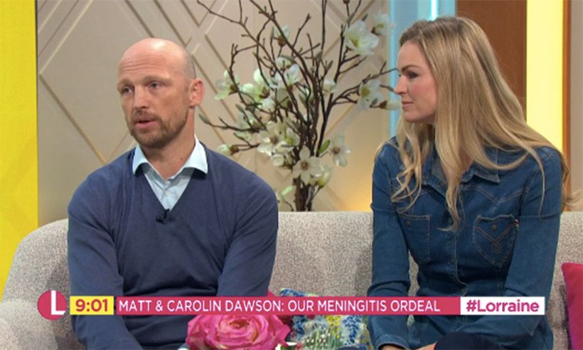 M_R_F's tweet photo. Supporting the #TackleMeningitis campaign, @matt9dawson & his wife Carolin spoke to @lorraine about their son's experience of meningitis: https://t.co/80nWbOqsNA https://t.co/09OejonKrT