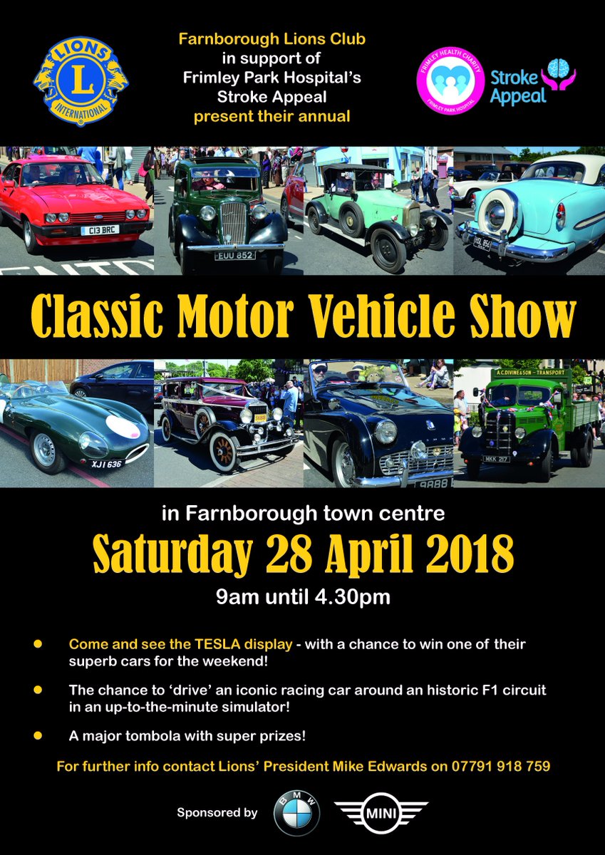RushmoorCouncil's tweet photo. Still plenty of time to see the @lions_farnboro Classic Motor Vehicle Show in #Farnborough town centre today (28 April). It runs until 4.30pm. https://t.co/cd6V4AD96F
