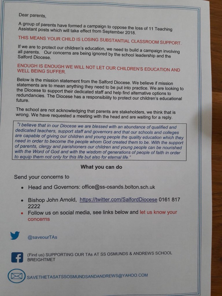 SaveOurTAs's tweet photo. We need your support more than ever now, the cuts to schools will have a detrimental affect on our children’s education and well being. Let parents, teaching assistants, teachers, support staff and school employees stand together in solidarity.  IT COULD BE YOUR JOB NEXT! https://t.co/vhRWCWJy55