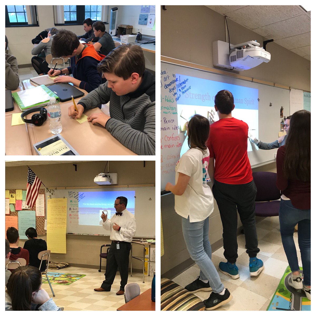 RosenthalELA's tweet photo. Thank you to @MrSadinsky for teaching a lesson connecting the strength of the human spirit to the readings we have been doing on the Holocaust. #StrongMS https://t.co/4zp8NME5Nv