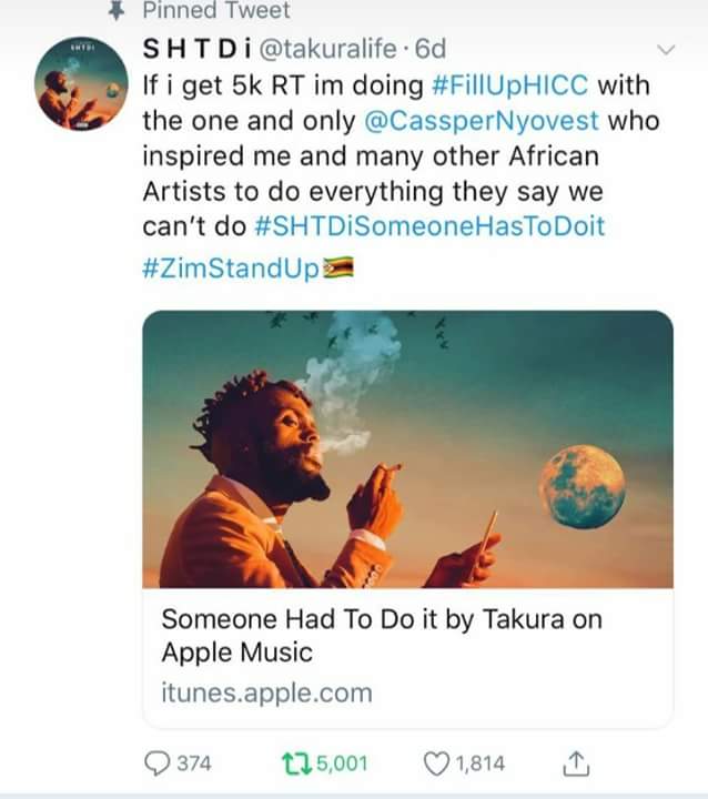 _TatendaGondo's tweet photo. Taurai tinzwe 5K reached imi muchingohukura kuti Takura haana mafans #FillUpHICC #SHTDiSomeoneHasToDoit https://t.co/qF9dLhjxMh